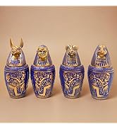 Egyptian Art canopic Jars Set 4 sons of Horus Miniature Figurines, Vintage Ancient Egyptian Statu...
