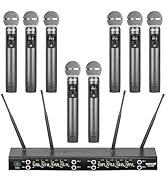 Phenyx Pro Wireless Microphone System, 8-Channel Metal Wireless Mic Set w/ 8 Cordless Mics, 8x20 ...