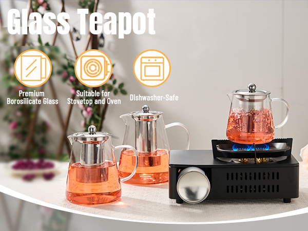 Glass Teapot Stovetop 18.6 OZ, Borosilicate Clear Tea Kettle