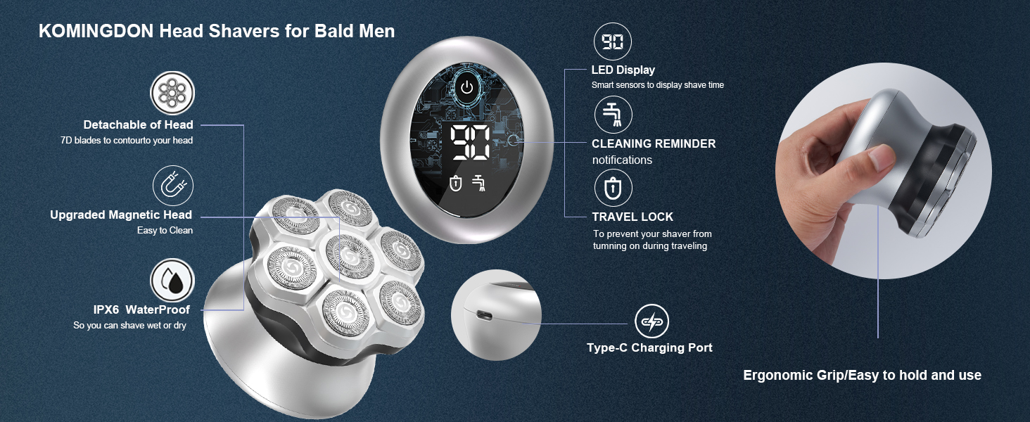 Head Shavers for Bald Men,travel shaver for bald men,7D electric shaver for bald men,bald razor mens