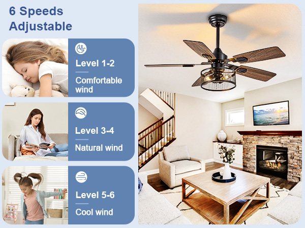42 inch farmhouse rustic ceiling fan with light