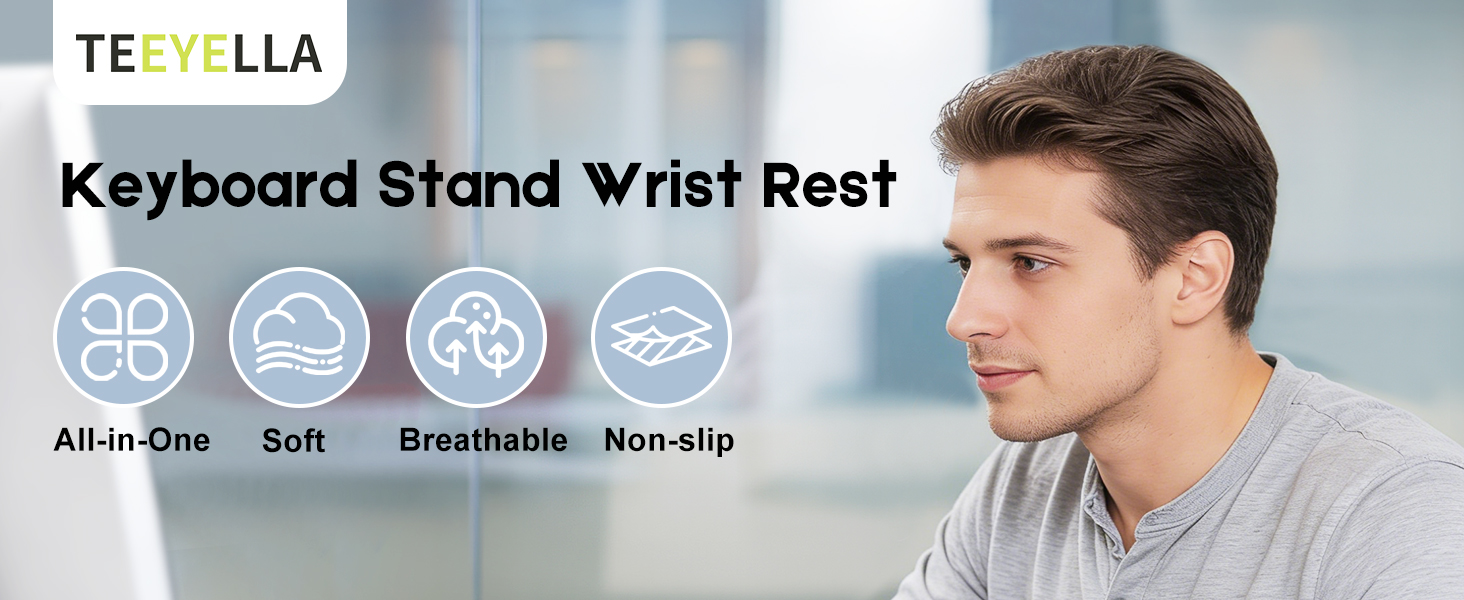 TEEYELLA Wrist Rest with Keyboard Stand, Ergonomic Keyboard Wrist Rest with Pens Storage
