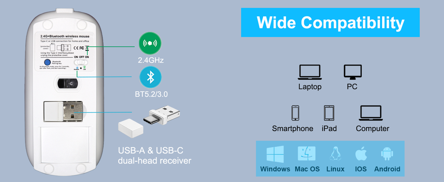 Wireless Bluetooth Mouse USB C