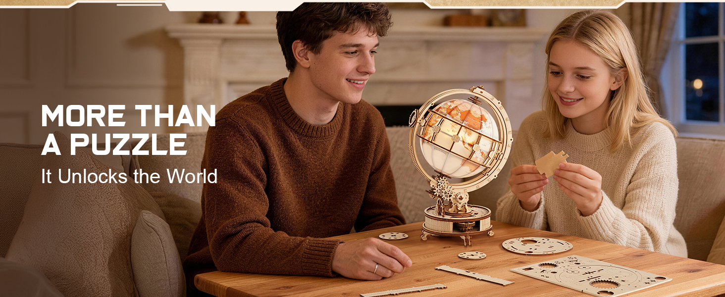 ROKR Illuminated Rotating Wooden Globe Puzzle