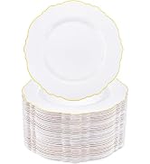 WDF 60pcs Gold Plastic Dinner Plates -10.25inch Baroque White and Gold Plates Fancy Plastic Plate...