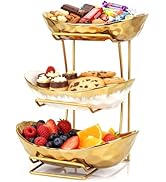 YCWF 3 Tier Ceramic Fruit Bowl for Kitchen Counter - Fruit Basket with Metal Stand, Serving Tray ...