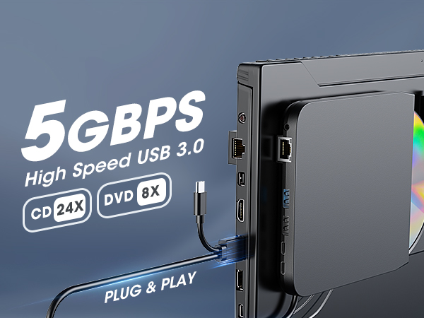 ROOFULL RF31-M external cd dvd drive with USB 3.0 5Gbps high speed reading writing