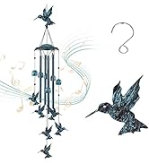 LESES Hummingbird Wind Chimes Outdoor Wind Chime with 4 Aluminum Tubes &amp; 6 Wind Bell, Memorial Wi...