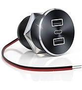 72W RV USB Outlet All-Aluminum 12V/24V 3 Charging Ports, GIBBAB 36W PD3.0 Type-C+2 18W QC3.0 Fast...