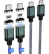 100W 2 in 1 Magnetic USB C Charging Cable [2-Pack, 4/6.6FT] 480Mbps Data Transfer, 5A Fast Chargi...