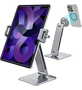 AboveTEK 2-in-1 Phone &amp; iPad Stand, Magnetic iPad Stand with Clamp, Aluminum Tablet Holder for De...