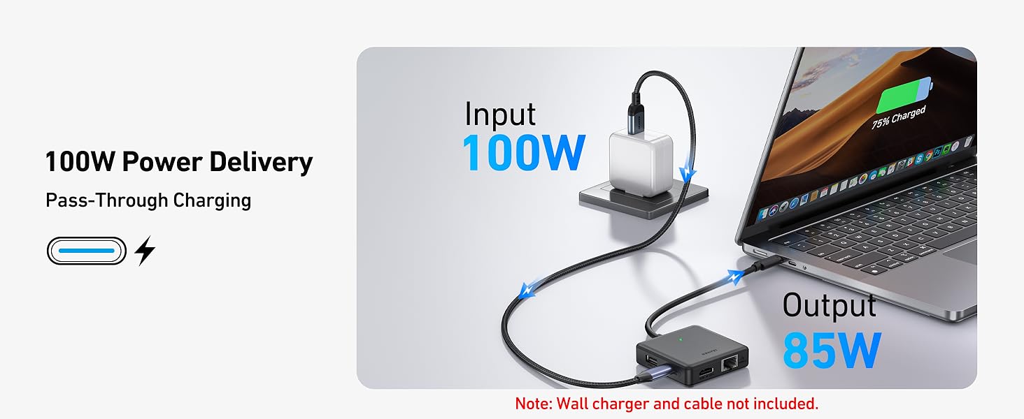 BENFEI USB C HUB 6in1 with HDMI(4K@60Hz), 100Mbps Ethernet, 100W PD, 1*USB 3.2 & 2*USB 2.0