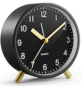 Azxb Analog Alarm Clock, Silent Non-Ticking with Night Light, Fashionable Round Metal Alarm Clock...