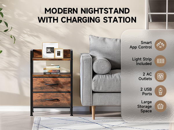 brown nightstand with charging station