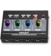 PROAR 4-Channel Headphone Amplifier, 8 Outputs with Individual Volume, RCA/3.5mm/6.35mm Jacks, RG...