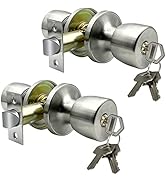JO.KO Satin Stainless Door Knob, with Lock and Key Round Ball Lock Interior/Exterior Door Knob fo...