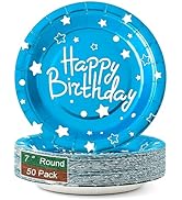 CENLBJ Happy Birthday Party Paper Plates,Blue Dessert Plates,7inch-50pcs,Foil Polka Dots Birthday...