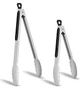 Hotec Stainless Steel Kitchen Tongs, Set of 2-9" and 12", Locking Metal Food Tongs for Cooking, S...