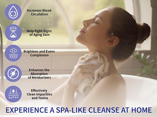 ultra-fine nylon mesh gently lifts away dead skin cells unclogs pores stimulates circulation
