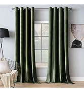 MIULEE Velvet Curtains Olive Green Elegant Grommet Curtains Thermal Insulated Soundproof Room Dar...