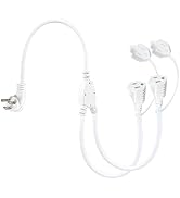 2FT Outdoor Power Extension Cord 2 Way Splitter - White Flat Wall Plug Short 3 Prong Y Splitte Ex...