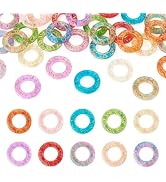 Craftdady 40Pcs Circle Ring Glass Beads Golden Metal Enlaced Glass Spacer Beads Large Hole Round ...