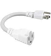 [1 Pack] Short 3Prong Power Extension Cord - White 6inch Mini Indoor Grounded Extension Cord,16AW...