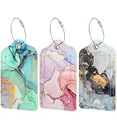 Rimilak 3 Pcs PU Leather Luggage Tags for Suitcase, Travel Cruise Luggage Tag with Privacy Flap, ...