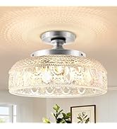Lamomo Semi Flush Mount Ceiling Light,Upgraded Larger Silver Hallway Light Fixture,3-Bulb Globe G...