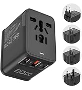Universal Travel Adapter, 20W GaN International Power Adapter with 2 USB C and 1 USB A, All in On...
