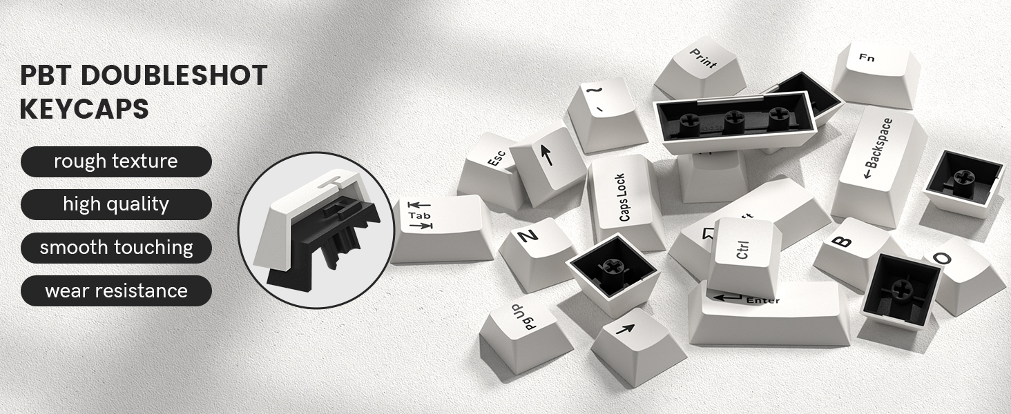 Double Shot PBT keycaps Set, Retro Milky White Keyboard caps,Cherry Profile Keycap 60 75 100 Percent
