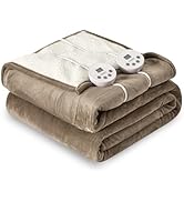 Cozorbt Heat Blanket 84”x90” Queen Size-Dual Control,Soft Flannel &amp; Sherpa Electric Blanket with ...