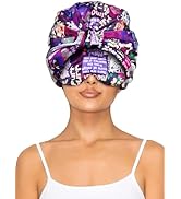 Vettres Double Layer Satin Bonnet with Eye Mask Adjustable Silk Sleep Cap Turban Style Hair Wrap ...