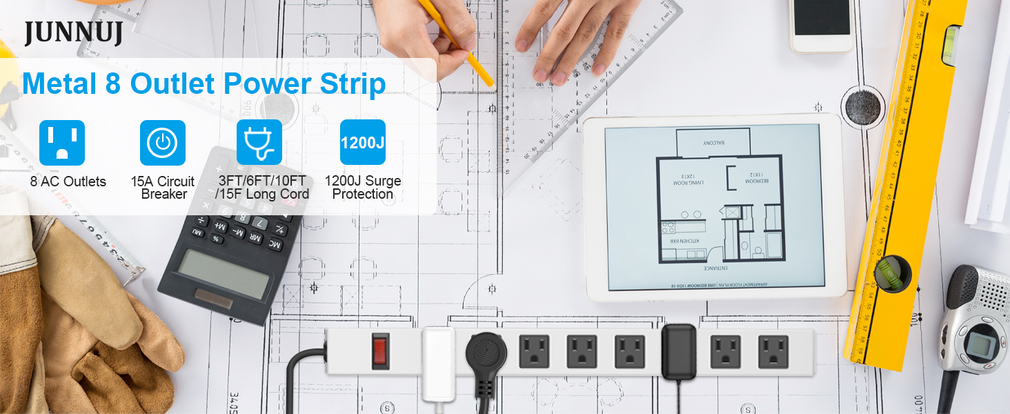Metal 8 Outlet Power Strip