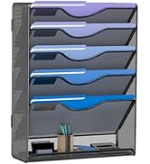Gawerk 5 Tier Hanging File Organizer, Mesh Wall File Holder Paper Folder Rack with Bottom Flat Tr...