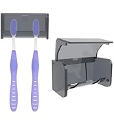 Wall-Mounted Toothbrush Holder with Cover, 2-Slot Organizer for Bathroom, Shower, Dorm, Cabinet (...