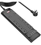 HITRENDS Surge Protector Power Strip - Flat Plug Extension Cord with 12 Outlets and 3 USB Ports &amp;...