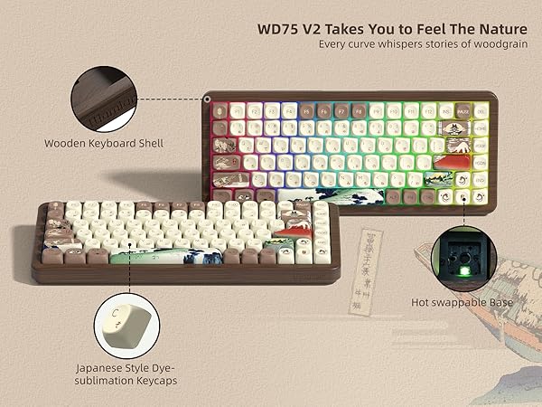 75% Wireless Mechanical Keyboard with QMK/VIA, WD75 V2 Retro Creamy Gaming Keyboard