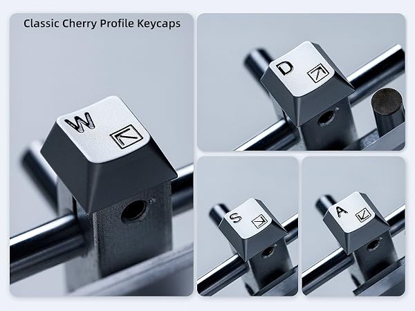 Aluminum Custom Keycaps,Silver CMC Cherry Profile Custom Keycaps 4 Keys W/A/S/D Keys Keyboard Caps