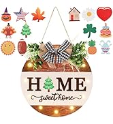 HOMCDALY Interchangeable Welcome Sign for Front Door with 14 Changeable Icons, Door Wreaths for F...