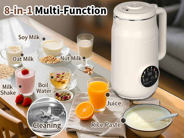 multi function 8 in 1 Soy Milk Rice Paste Oat Milk Nut Milk Boil Water Juice Milk Shake Cleaning