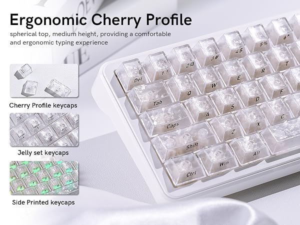 White Clear Translucent keycaps,Shine Throug Key caps,Side Print,Cherry Profile custom Keycaps