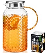 Baalaka Glass Pitcher with Lid and Handle 64 oz/ 1.9L, High Borosilicate Glass Water Pitcher Squa...