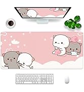 Pink Mouse Pad Cat XXL Kawaii Gaming Mouse Pad Animal Theme 35x15.7x0.12 inch Women Large Rubber ...