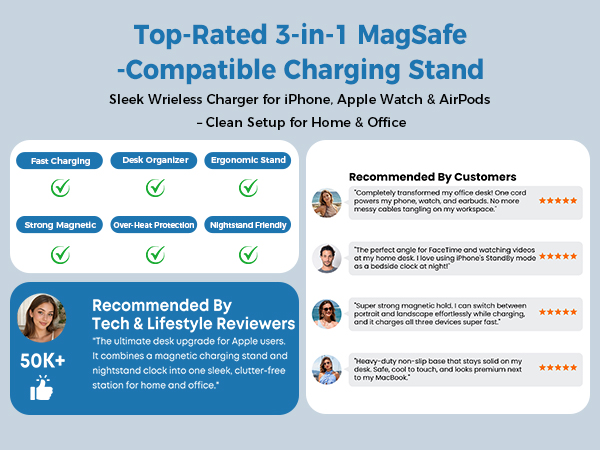 magsafe charger stand 3 in 1 magnetic wireless charging station apple watch iphone 18 17 16 airpods