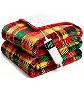 Electric Blanket Heated Throw, Soft Flannel 50"x60" Plaid Heating Blanket with 8 Hours Auto Off 1...