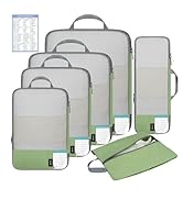 BAGAIL 6 Set Lightweight Compression Packing Cubes with Packing List, Anti-Tearing Expandable Org...