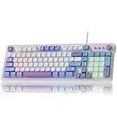 SEUNKWANG EWEADN G98 RGB Gaming Keyboard Wired, Retro Creamy Membrane Keyboards with Media Knob, ...