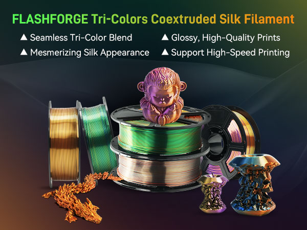 FLASHFORGE Tri-Colors Coextruded Silk Filament Black+Gold+Purple