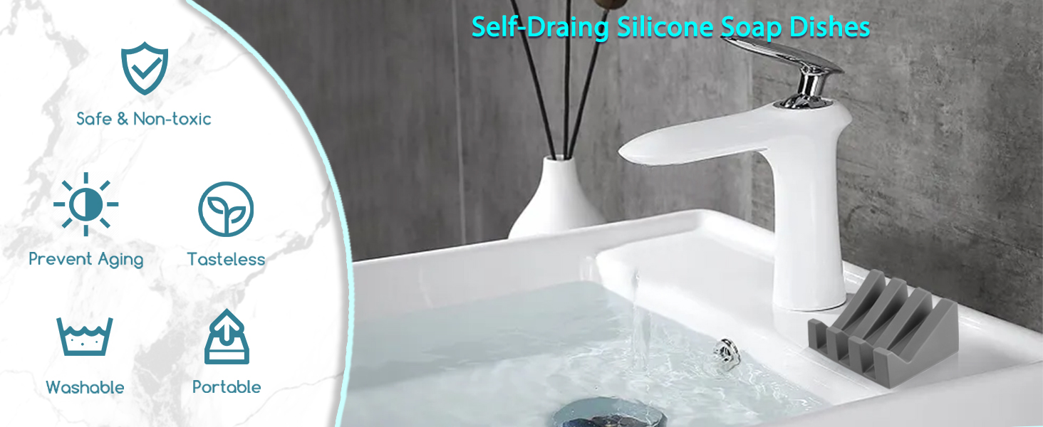 Self-Draining Silicone Soap Dish, Non-Slip Easy Clean Countertop Soap Holder